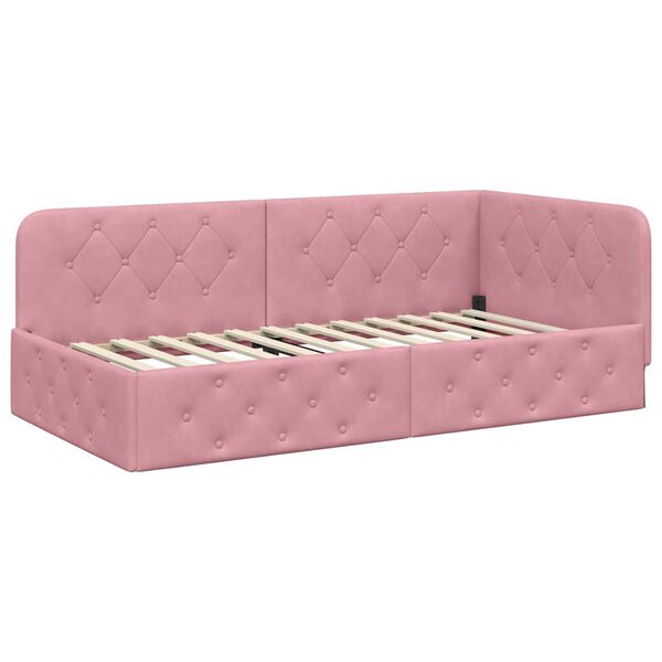 vidaXL Cornice del letto ad angolo Rosa 90 x 200 cm Velluto