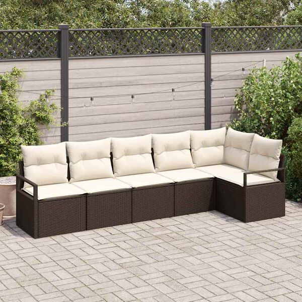 vidaXL Set Divano da Giardino 6 pcs Marrone e bianco polyrattan