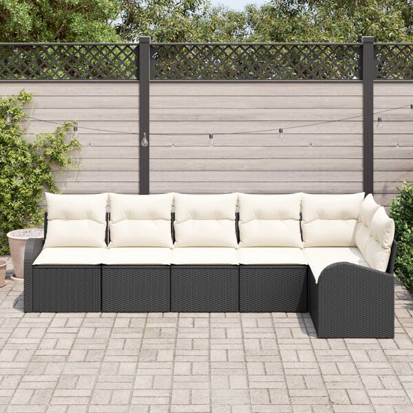 vidaXL Set Divano da Giardino con cuscino 6 pcs Nero Poly Rattan