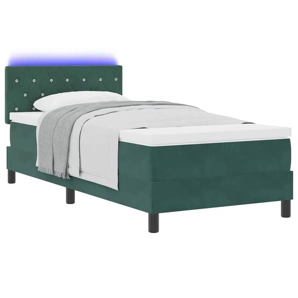 vidaXL Letto a Sorgente LED con led Verde Scuro 90 x 190 cm Velluto