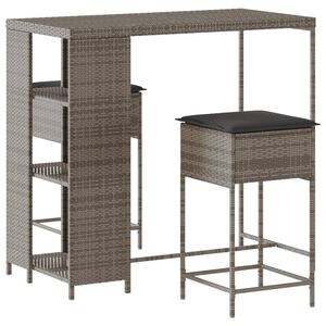 vidaXL Set Bar da Giardino 3pz con Cuscini Grigio in Polyrattan