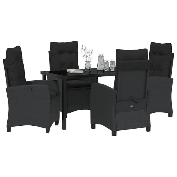 vidaXL Set da Pranzo per Giardino con cuscino 5 pcs Nero polyrattan