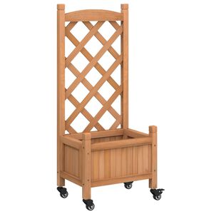 vidaXL Fioriera con Traliccio e Ruote Marrone Legno Massello di Abete