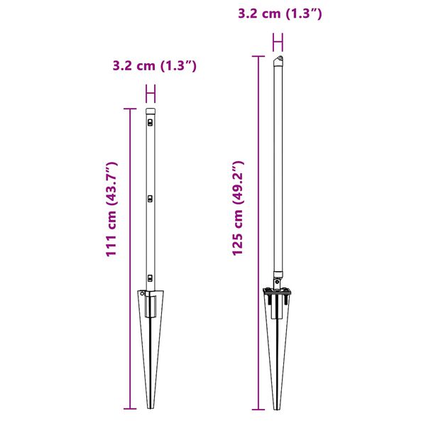 vidaXL Palo della recinzione 52 pcs Grigio 3,2 x 3,2 x 80 cm Acciaio