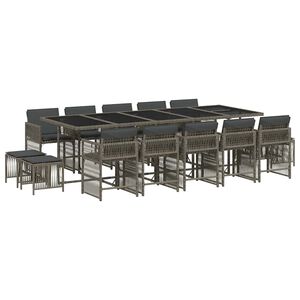 vidaXL Set da Pranzo da Giardino 15 pz con Cuscini Grigio Polyrattan