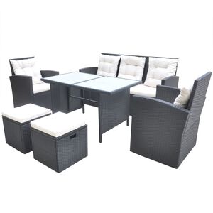 vidaXL Set da Pranzo da Giardino 6 pz con Cuscini in Polyrattan Nero