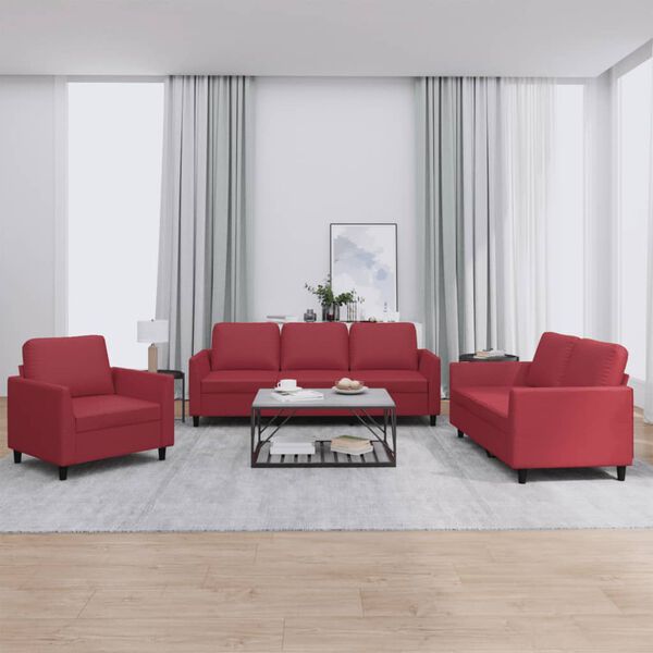 vidaXL Set di Divani 3 pz con Cuscini Rosso Vino in Similpelle