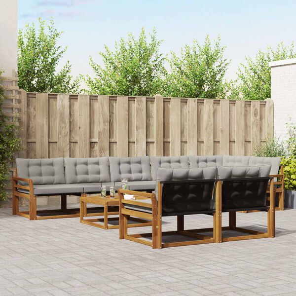 vidaXL Set di divani da esterno 9 pcs Grigio Naturale e Chiaro