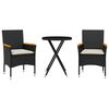 vidaXL Set da Bistr&ograve; 3 pz con Cuscini Nero Polyrattan e Vetro