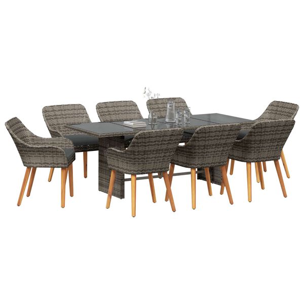 vidaXL Set da Pranzo per Giardino con cuscino 9 pcs Grigio polyrattan