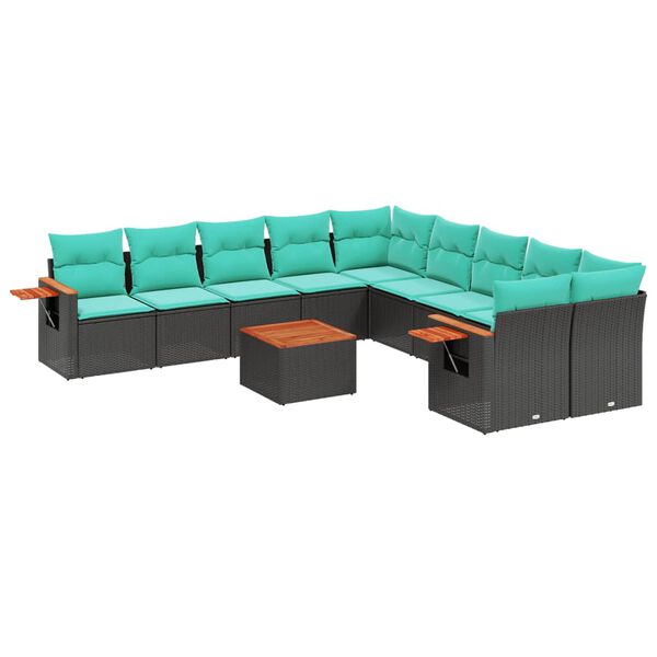 vidaXL Set Divani da Giardino 11 pz con Cuscini in Polyrattan Nero