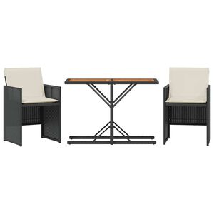 vidaXL Set da Bistr&ograve; 3 pz con Cuscini Nero in Polyrattan