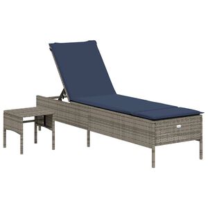 vidaXL Lettino prendisole con Tavolino e Cuscino in Polyrattan Grigio