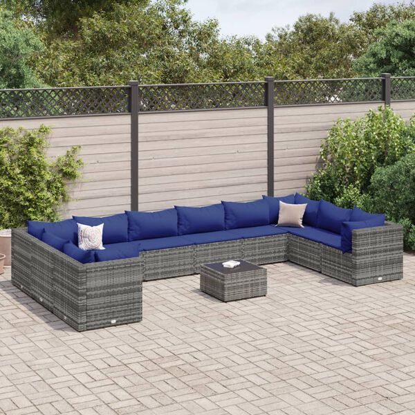 vidaXL Set Divani da Giardino 11 pz con Cuscini in Polyrattan Grigio
