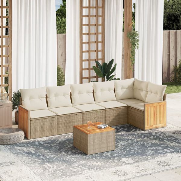 vidaXL Set Divani da Giardino 7 pz con Cuscini Beige in Polyrattan