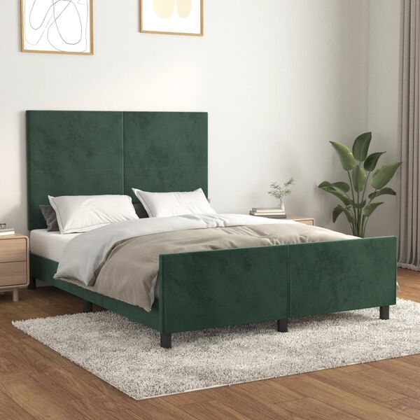 vidaXL Giroletto senza Materasso Verde Scuro 140x190 cm in Velluto