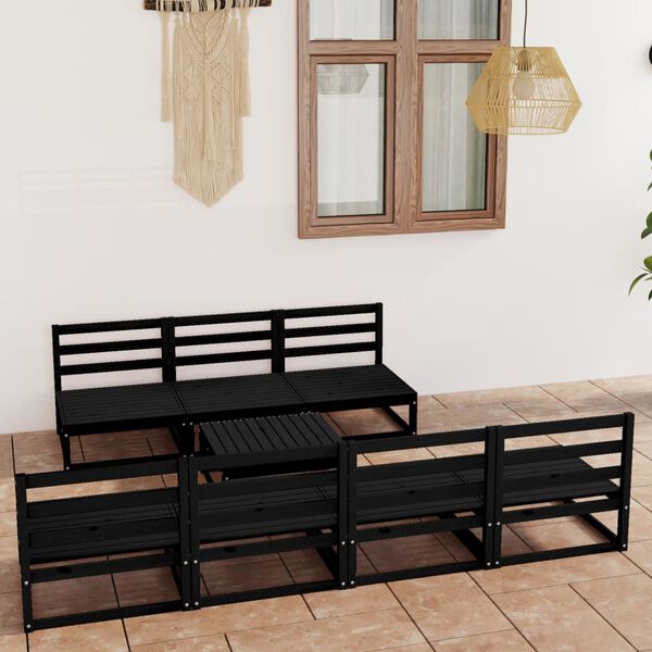 vidaXL Set Divani da Giardino 8 pz Nero in Legno Massello di Pino