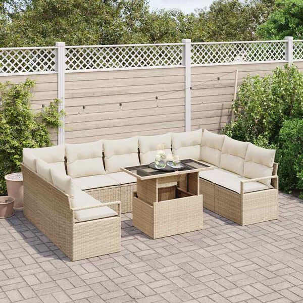 vidaXL Set Divano da Giardino 10 pcs Beige e Crema polyrattan