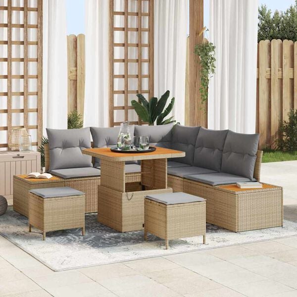 vidaXL Set Divano da Giardino con cuscino 8 pcs Beige Poly Rattan