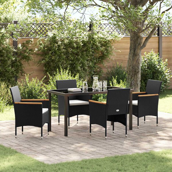 vidaXL Set da Pranzo per Giardino con cuscino 5 pcs Nero polyrattan
