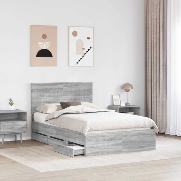 vidaXL Struttura del letto con cassetto Grigio Sonoma 120 x 190 cm