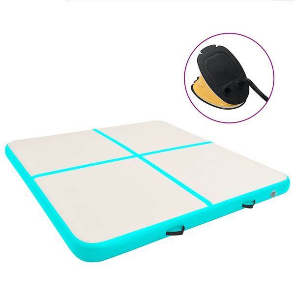 vidaXL Tappetino Ginnastica Gonfiabile e Pompa 200x200x10 cm PVC Verde