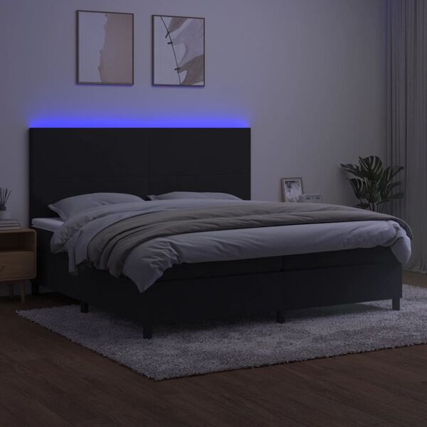 vidaXL Letto a Molle con Materasso e LED Nero 200x200 cm in Velluto