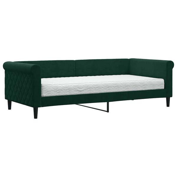 vidaXL Divano Letto con Materasso Verde Scuro 90x200 cm in Velluto