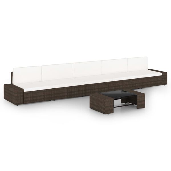 vidaXL Set Divani da Giardino 6 pz con Cuscini in Polyrattan Marrone