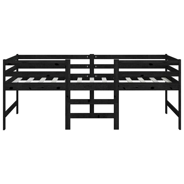 vidaXL Letto Medio-Alto Nero in Legno Massello di Pino 90x200 cm
