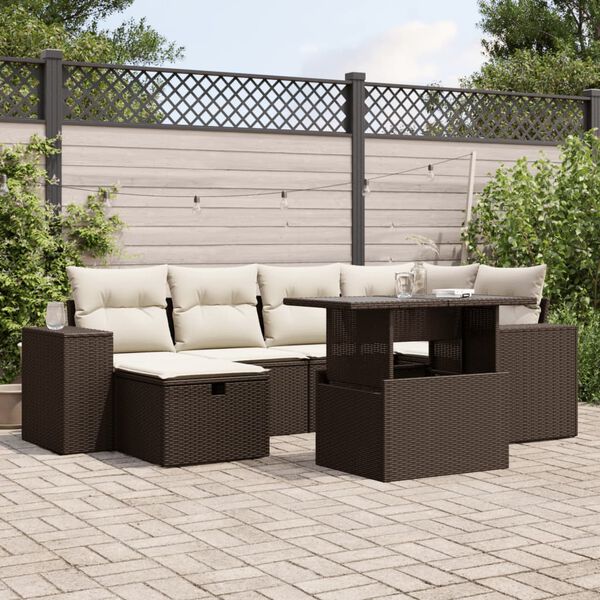 vidaXL Set Divani da Giardino 7 pz con Cuscini Marrone in Polyrattan