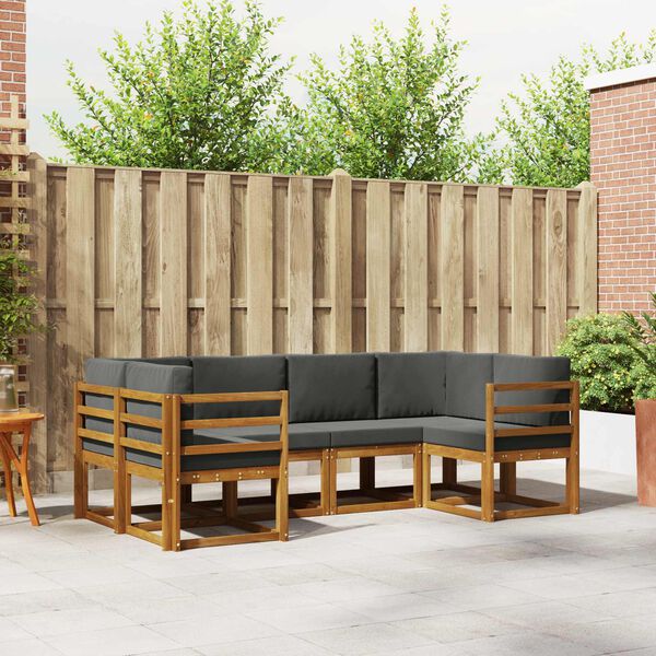 vidaXL Set di divani da esterno con cuscino 6 pcs Naturale e Antracite