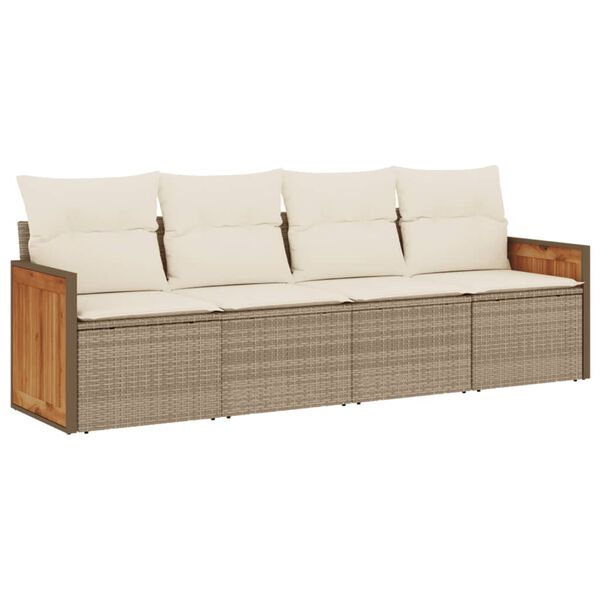 vidaXL Set Divano da Giardino 4 pz con Cuscini Beige in Polyrattan