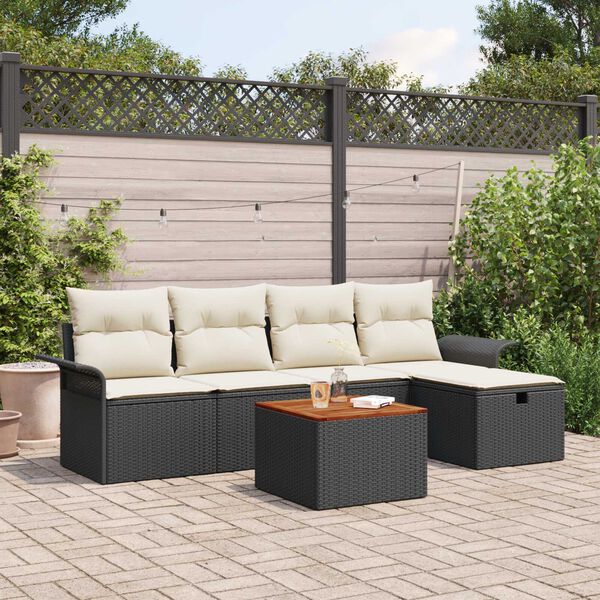 vidaXL Set Divano da Giardino con cuscino 6 pcs Nero Poly Rattan
