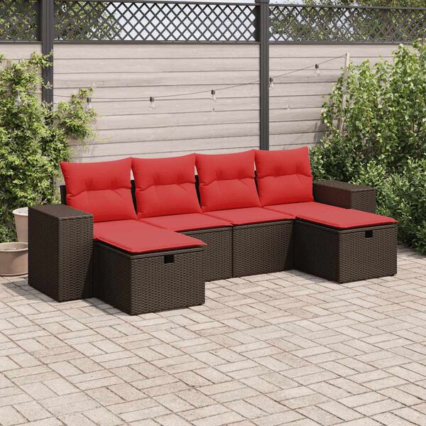 vidaXL Set Divano da Giardino 6 pz con Cuscini Marrone in Polyrattan
