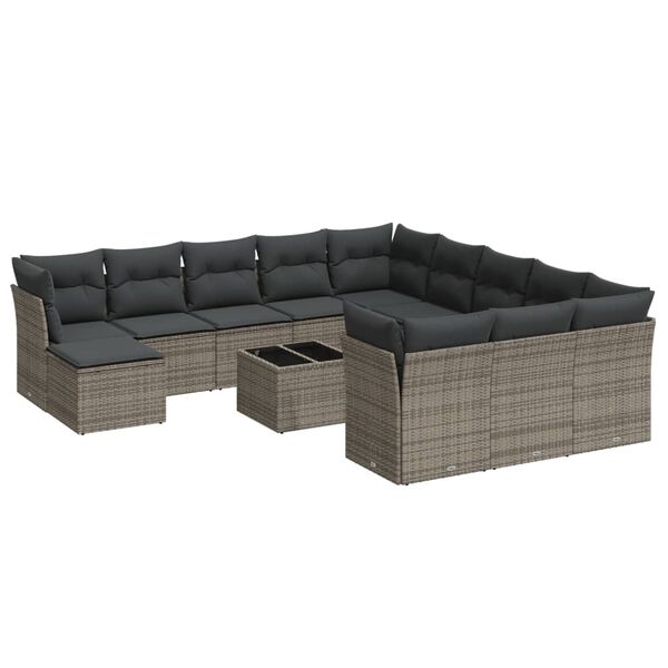 vidaXL Set Divani da Giardino 13 pz con Cuscini Grigio in Polyrattan