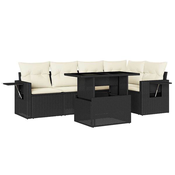 vidaXL Set Divano da Giardino 6 pz con Cuscini Nero in Polyrattan