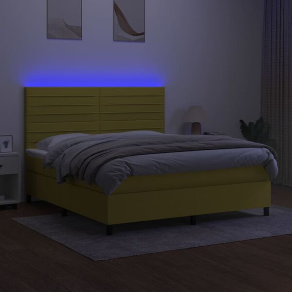 vidaXL Letto a Molle con Materasso e LED Verde 160x200 cm in Tessuto