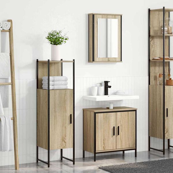 vidaXL Set di mobili per il bagno 3 pcs Marrone Legno multistrato