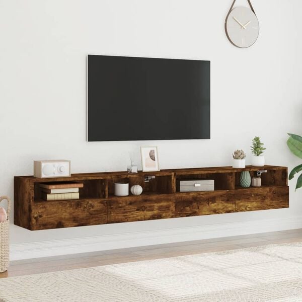 vidaXL Mobili TV Parete 2pz Rovere Fumo 100x30x30 cm Legno Multistrato