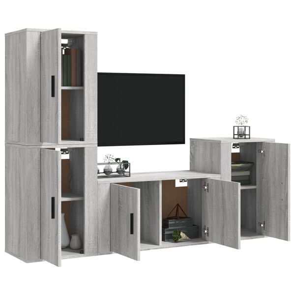 vidaXL Set di Mobili Porta TV 4 pz Grigio Sonoma in Legno Multistrato
