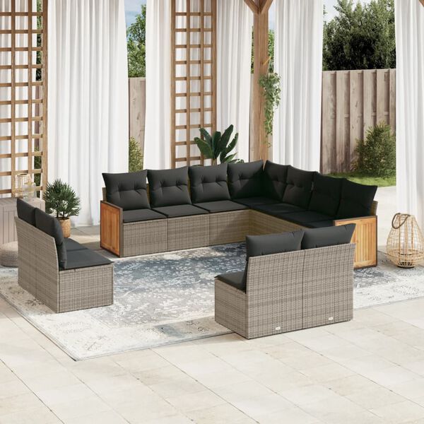 vidaXL Set Divani da Giardino 11 pz con Cuscini in Polyrattan Grigio