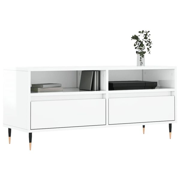 vidaXL Mobile Porta TV Bianco Lucido 100x34,5x44,5cm Legno Multistrato