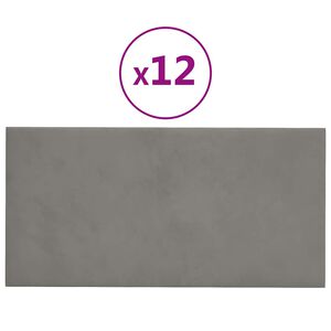 vidaXL Pannelli Murali 12 pz Grigio Chiaro 30x15 cm Velluto 0,54 m&sup2;