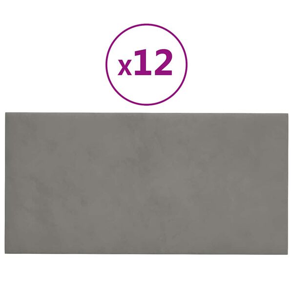 vidaXL Pannelli Murali 12 pz Grigio Chiaro 30x15 cm Velluto 0,54 m&sup2;