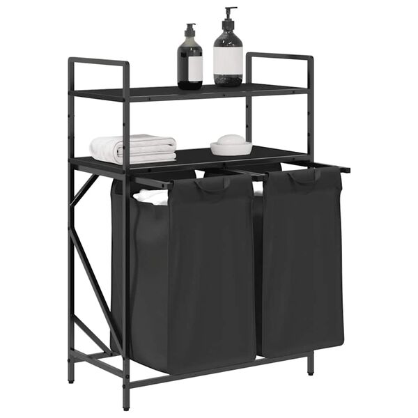 vidaXL Cesto della Biancheria 2 Scomparti con Ripiani Rovere Nero