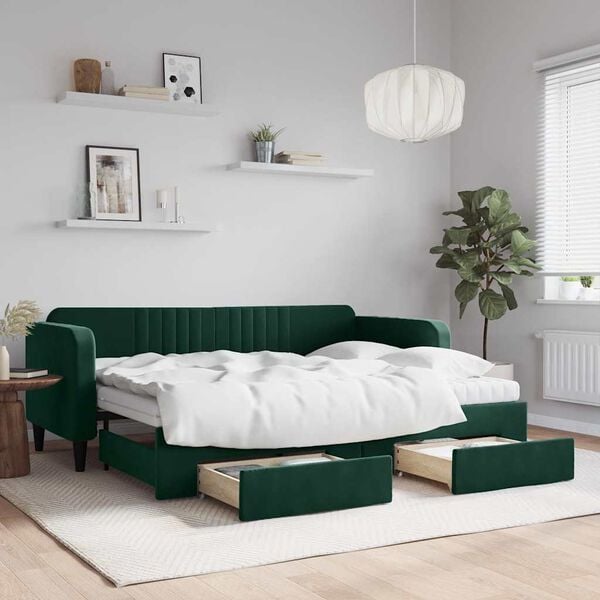 vidaXL Divano Letto Estraibile Cassetti Verde Scuro 80x200cm Velluto