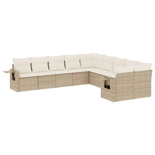 vidaXL Set Divano da Giardino 10 pz con Cuscini Beige in Polyrattan
