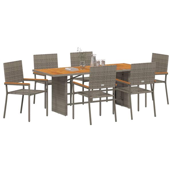 vidaXL Set da Pranzo per Giardino 7 pcs Grigio polyrattan