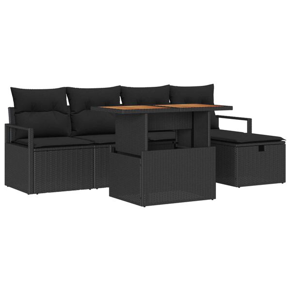 vidaXL Set Divano da Giardino 6 pcs Nero polyrattan